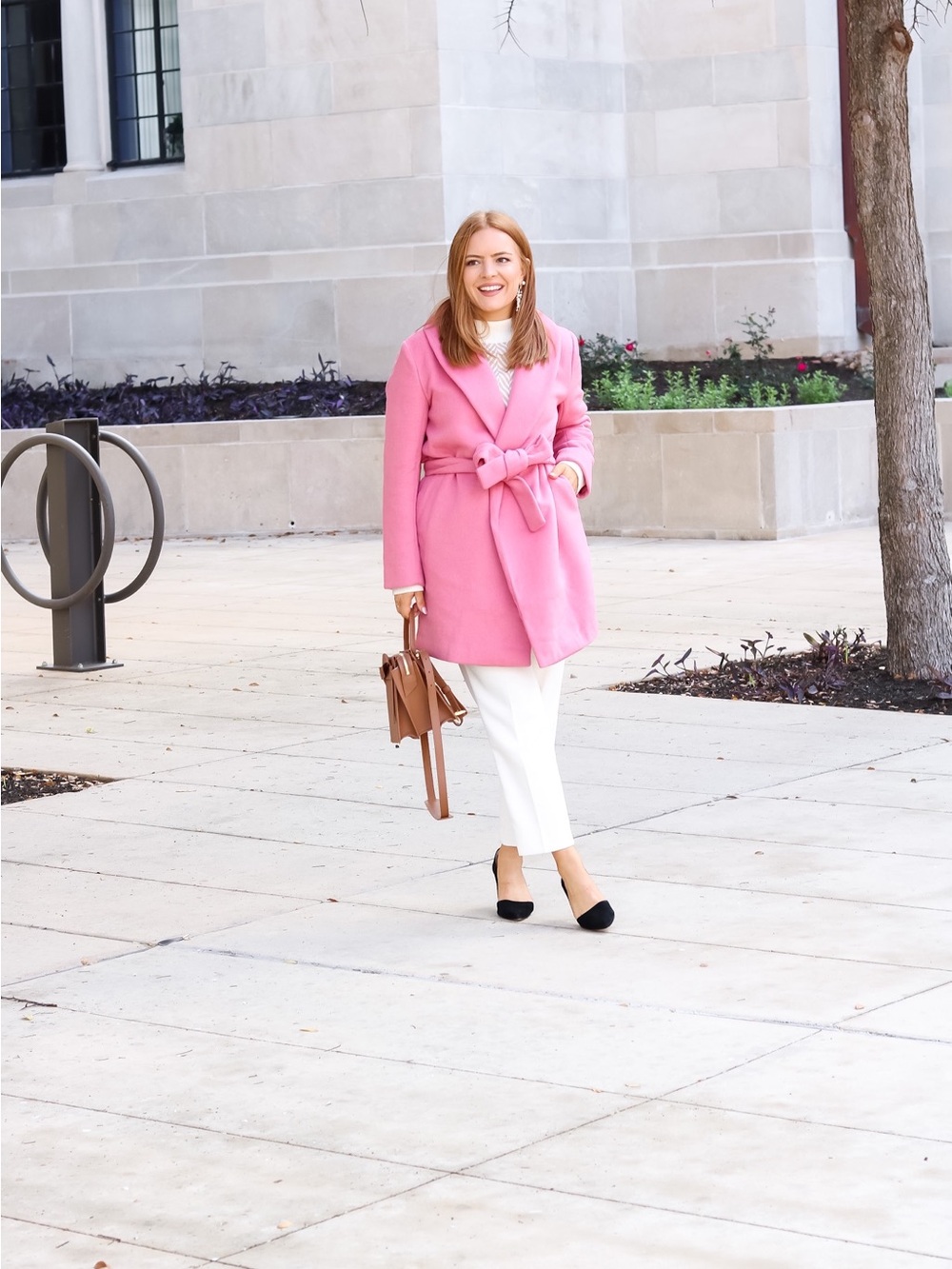 Ann Taylor Pink Wool Blend Shawl Collar Belted Wrap Coat Size S